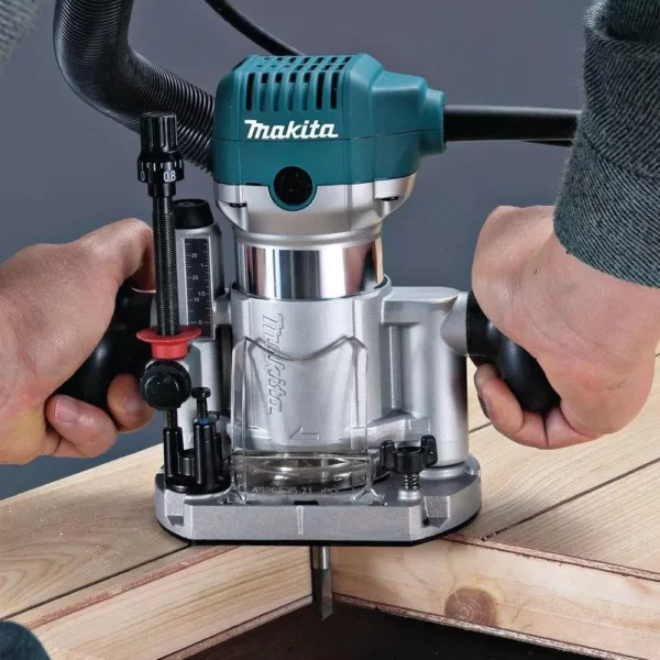 Makita 6.5 Amp 1-1/4 HP Corded Variable Speed Compact Router with 3 Bases (Plunge, Tilt, and Offset Base)