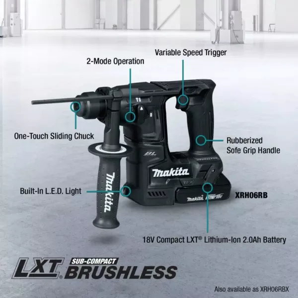Makita 18V LXT Sub-Compact Brushless Cordless 11/16 in. Rotary Hammer Kit, accepts SDS-PLUS bits, 65 Pc. Accessory Set (2.0 Ah)