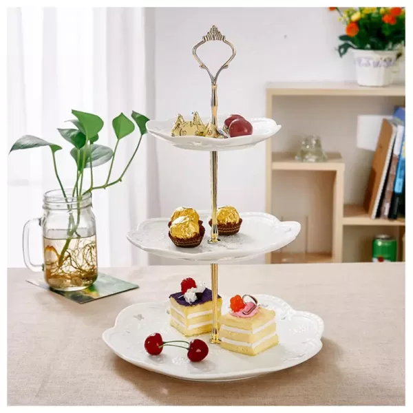 MALACASA 3-Tiered White Cupcake Tower Stand Porcelain Tiered Serving Stand Round Dessert Stand