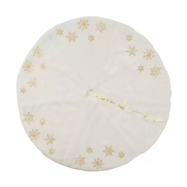 Manor Luxe 56 in. Snowflake Sequin Soft Plush Furry Round Christmas Tree Skirt in White