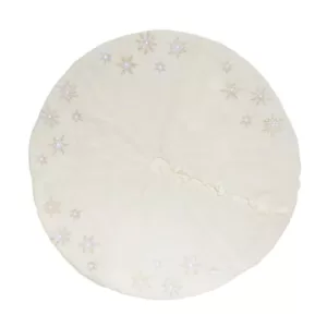 Manor Luxe 56 in. Snowflake Sequin Soft Plush Furry Light Up Round Christmas Tree Skirt in White
