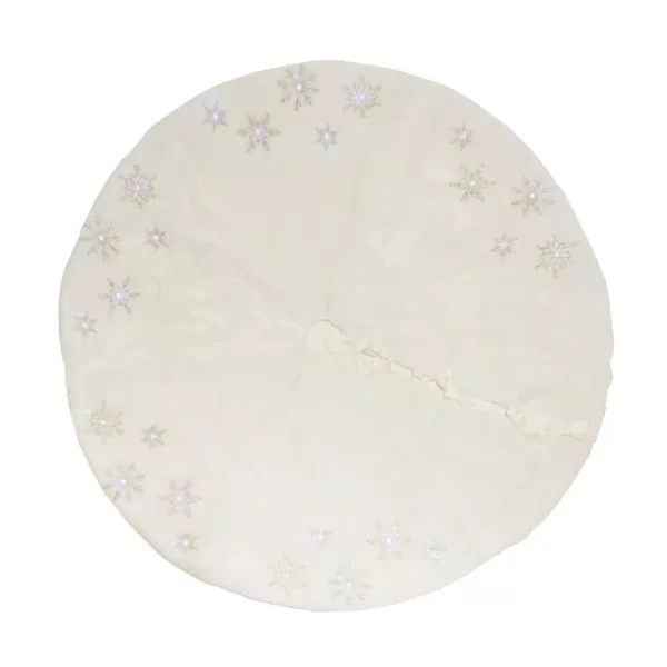 Manor Luxe 56 in. Snowflake Sequin Soft Plush Furry Light Up Round Christmas Tree Skirt in White