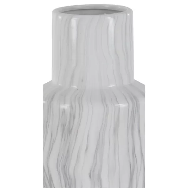 LITTON LANE 21 in. Classic Marble Cylinder White Ceramic Decorative Vase