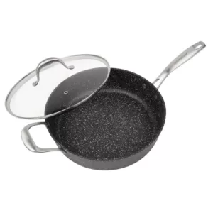 MasterPan Granite Ultra 5 qt. Cast Aluminum Nonstick Saute Pan in Black with Glass Lid
