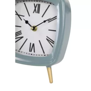 LITTON LANE Square Mauve, White and Blue Metal Table Clocks with Retractable Stands and Gold Feet (Set of 3)