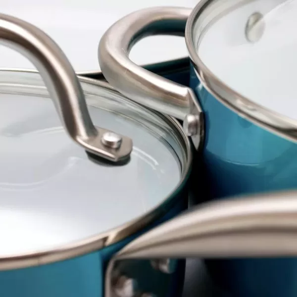 Oster Montecielo 9-Piece Aluminum Nonstick Cookware Set in Metallic Turquoise