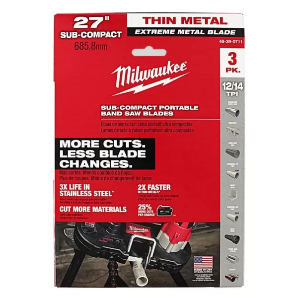 Milwaukee 27 in. 12/14 TPI Metal Sub Compact Extreme Metal Cutting Band Saw Blade (3-Pack)