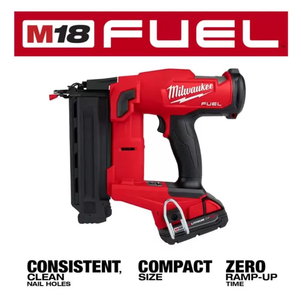 Milwaukee M18 FUEL GEN II 18-Volt 18-Gauge Lithium-Ion Brushless Cordless Brad Nailer Kit with One 2.0 Ah Battery, Charger and Bag