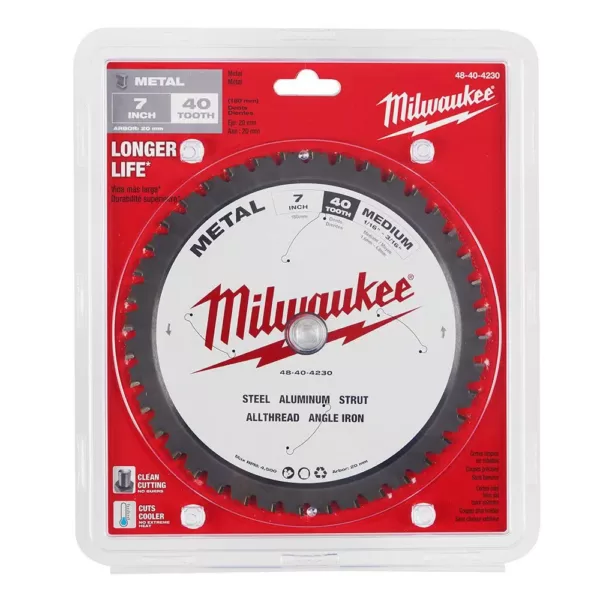 Milwaukee 7 in. x 40 Carbide Teeth Metal Cutting Circular Saw Blade