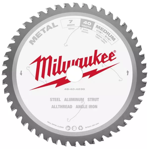Milwaukee 7 in. x 40 Carbide Teeth Metal Cutting Circular Saw Blade
