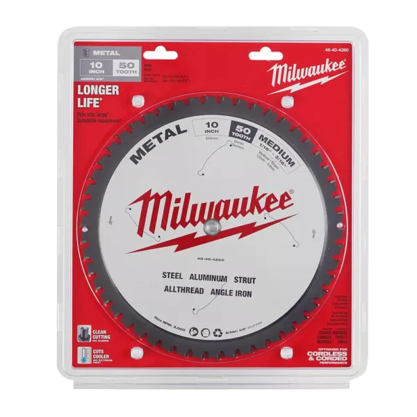 Milwaukee 10 in. x 50 Carbide Teeth Metal Cutting Circular Saw Blade