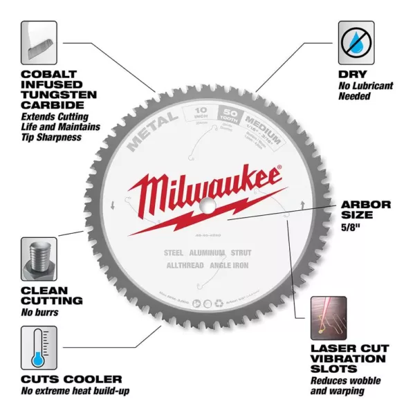 Milwaukee 10 in. x 50 Carbide Teeth Metal Cutting Circular Saw Blade