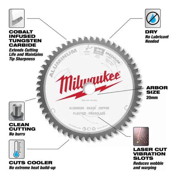 Milwaukee 7 in. x 54 Carbide Teeth Aluminum Cutting Circular Saw Blade