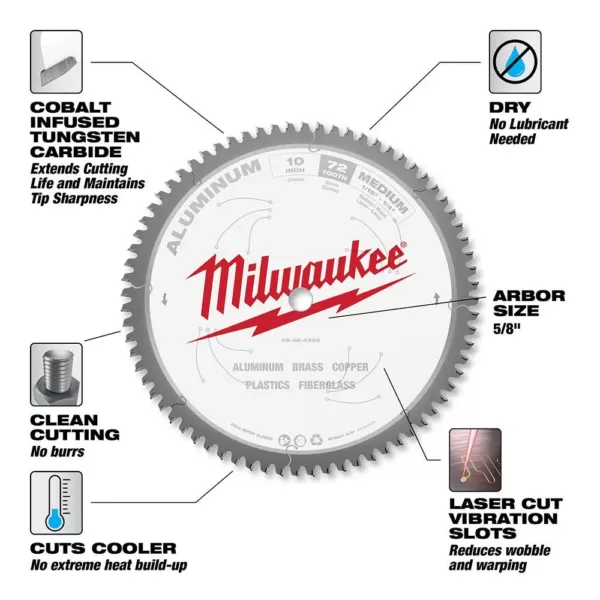 Milwaukee 10 in. x 72 Carbide Teeth Aluminum Cutting Circular Saw Blade