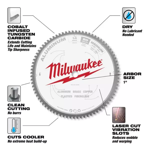 Milwaukee 14 in. x 80 Carbide Teeth Aluminum Cutting Circular Saw Blade