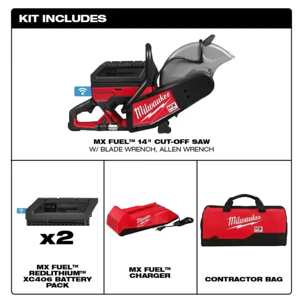 Milwaukee MX FUEL Lithium-Ion Cordless 14 in. Cut Off Saw Kit with 2 Batteries and Switch Tank Backpack Water Supply Kit