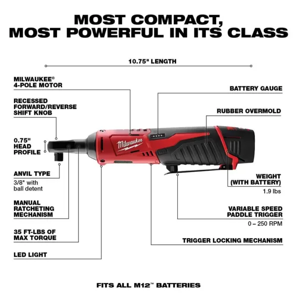Milwaukee M12 12-Volt Lithium-Ion Cordless 3/8 in. Ratchet and Inflator Combo Kit (2-Tool) with (1) Battery and Charger