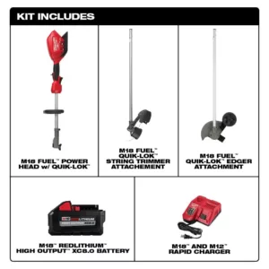 Milwaukee M18 FUEL 18-Volt Lithium-Ion Brushless Cordless String Trimmer Kit with M18 FUEL Edger Attachment