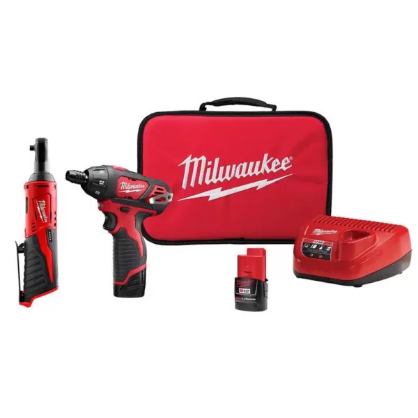Milwaukee M12 12-Volt Lithium-Ion Cordless 1/4 in. Hex Screwdriver and 1/4 in. Ratchet Combo Kit (2-Tool)