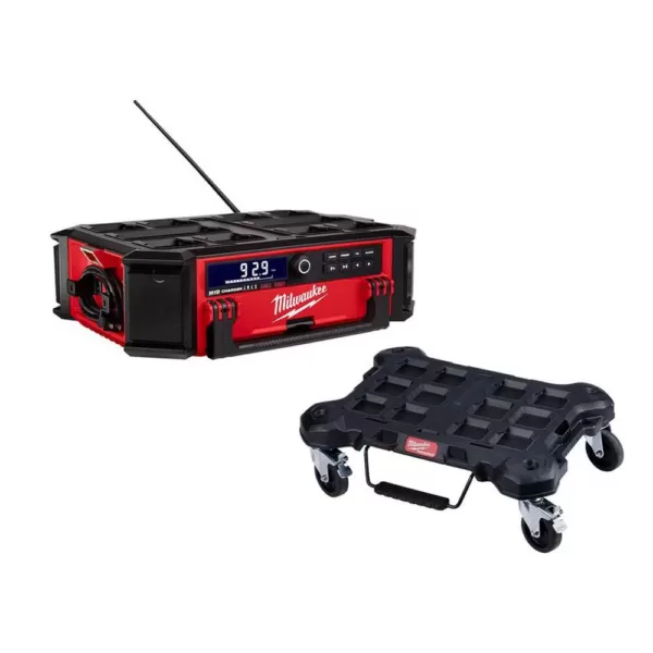 Milwaukee M18 Lithium-Ion Cordless PACKOUT Radio/Speaker with Built-In Charger and PACKOUT Dolly Multi-Purpose Utility Cart