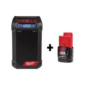 Milwaukee M12 12-Volt Lithium-Ion Cordless Bluetooth/AM/FM Jobsite Radio with Charger with M12 2.0Ah Battery