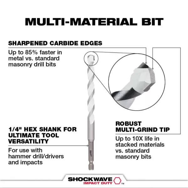 Milwaukee 5/16 in. x 4 in. x 6 in. SHOCKWAVE Carbide Multi-Material Drill Bit