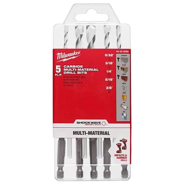 Milwaukee SHOCKWAVE Carbide Multi-Material Drill Bits Set (5-Pack)