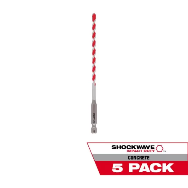 Milwaukee 3/16 in. SHOCKWAVE Carbide Hammer Drill Bits (5-Pack)