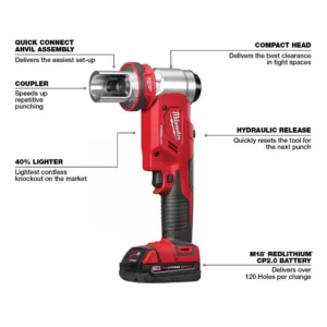 Milwaukee M18 18-Volt Lithium-Ion Cordless 1/2 in. to 4 in. Force Logic 6 Ton Knockout Tool Kit w/ Hammer Drill and Step Bits Set
