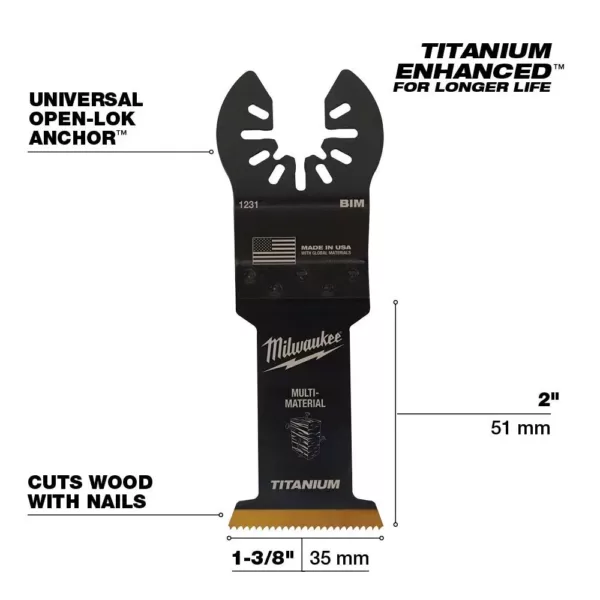Milwaukee 1-3/8 in. Titanium Bi-Metal Universal Fit Wood and Metal Cutting Oscillating Multi-Tool Blade (1-Pack)