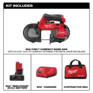Milwaukee M12 FUEL 12-Volt Lithium-Ion Cordless Sub-Compact Band Saw XC Kit with One 4.0 Ah Battery, Charger and Hard Case