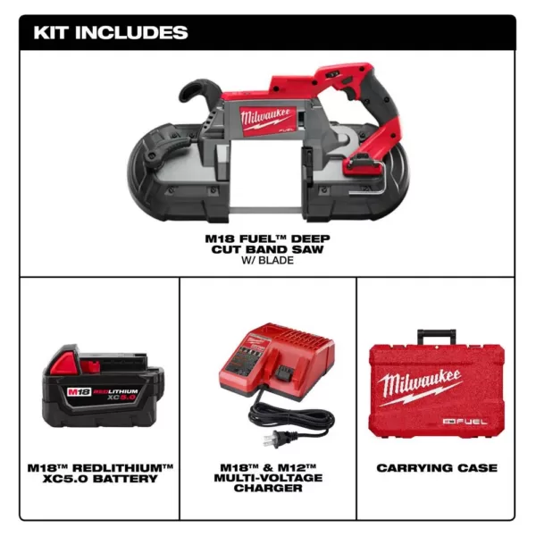 Milwaukee M18 FUEL 18-Volt Lithium-Ion Brushless Cordless Deep Cut Band Saw with One 5.0 Ah Battery, Charger, Hard Case