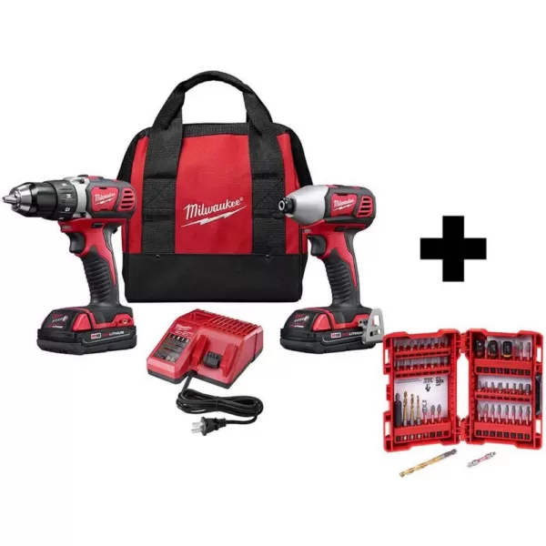 Milwaukee M18 18-Volt Lithium-Ion Cordless Drill Driver/Impact Driver Combo Kit (2-Tool) with 2 Batteries and 50p Driving Bit Set