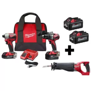 Milwaukee M18 18-Volt Lithium-Ion Brushless Cordless Hammer Drill/Impact/Reciprocating Saw Combo Kit (3-Tool) with 4-Batteries