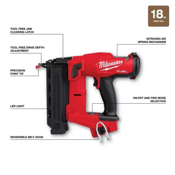 Milwaukee M18 FUEL 18-Volt Lithium-Ion Brushless Cordless Hammer Drill and Impact Driver Combo Kit (2-Tool) w/ 18G Brad Nailer