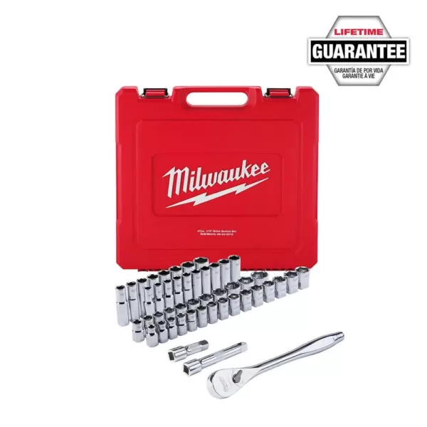 Milwaukee 1/2 in. Drive SAE/Metric Ratchet and Socket Mechanics Tool Set W/ Metric Combination Ratcheting Wrench Set (62-Piece)