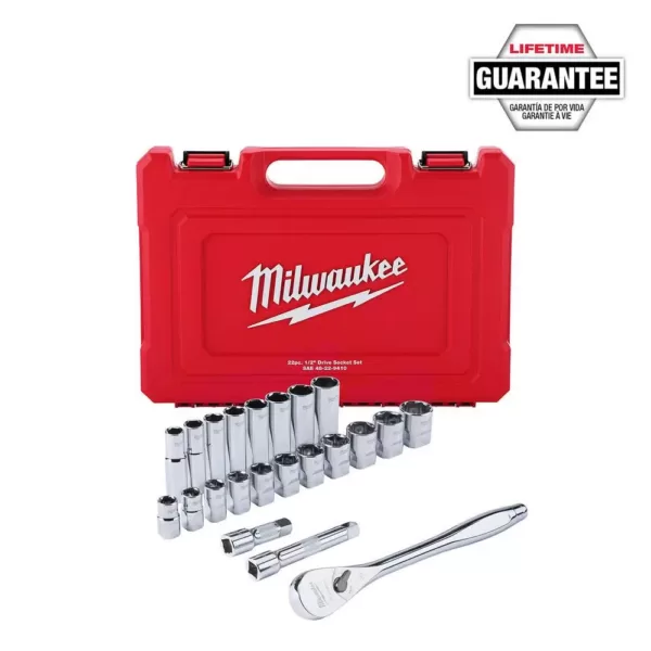 Milwaukee 1/2 in. Drive SAE Ratchet and Socket Mechanics Tool Set (22-Piece)