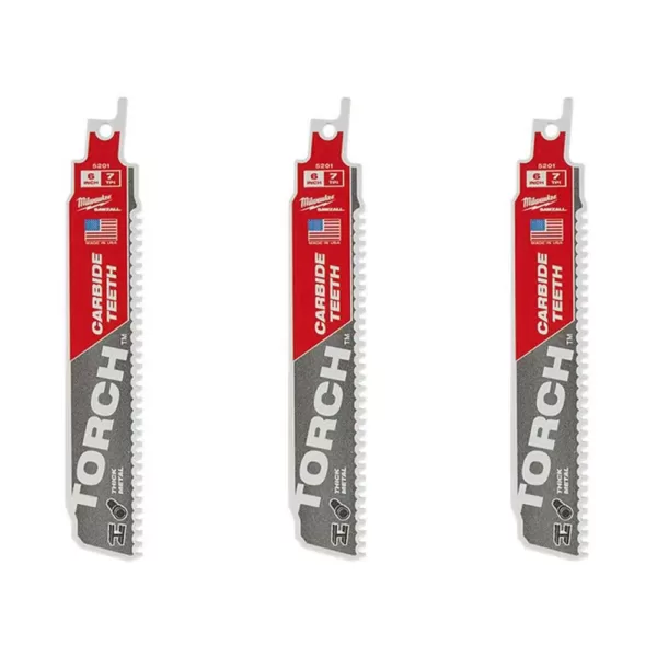 Milwaukee 6 in. 7 TPI TORCH Carbide Teeth Thick Metal Cutting SAWZALL Reciprocating Saw Blade (3Pack)