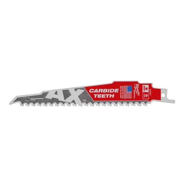 Milwaukee 6 in. 5 Teeth per in. AX Carbide Teeth Demolition Nail Embedded Wood Cutting SAWZALL Reciprocating Saw Blades (5 Pack)