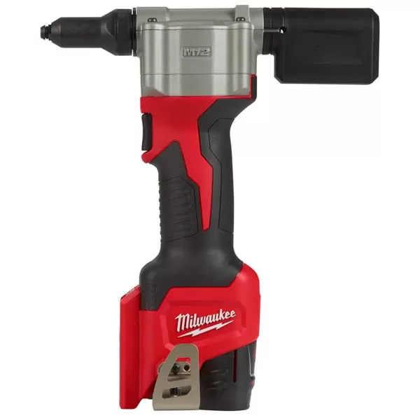 Milwaukee M12 12-Volt Lithium-Ion Cordless Rivet Tool Kit with M12 3/8 in. Ratchet