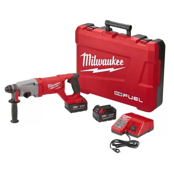 Milwaukee M18 FUEL 18-Volt Lithium-Ion Brushless Cordless 1 in. SDS-Plus D-Handle Rotary Hammer Kit w/ Two 5.0Ah Batteries & Case