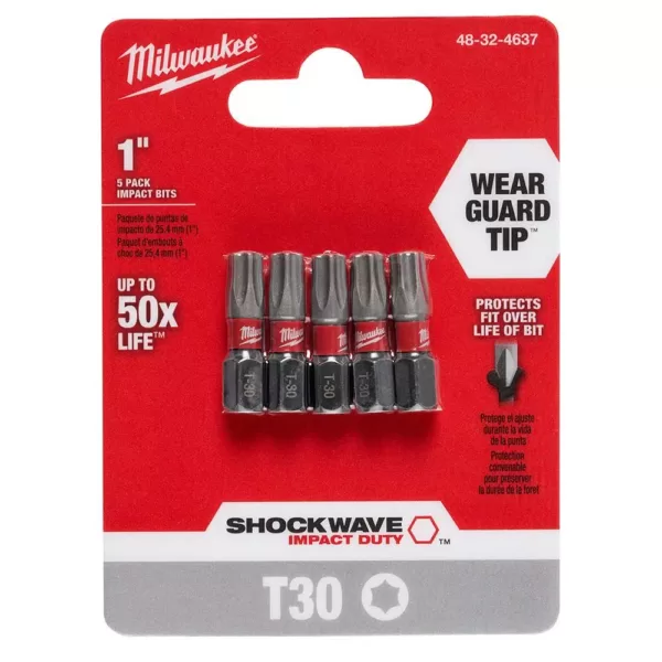 Milwaukee SHOCKWAVE Torx #30 1 in. Impact Duty Steel Screwdriver Bit (5-Pack)