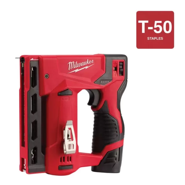 Milwaukee M12 12-Volt Lithium-Ion Cordless 3/8 in. Crown Stapler Kit W/ (1) 1.5Ah Battery, Charger & Bag