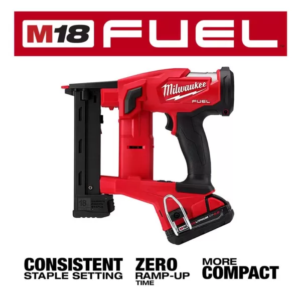 Milwaukee M18 FUEL 18-Volt Lithium-Ion Brushless Cordless 18-Gauge 1/4 in. Narrow Crown Stapler Kit w/ Battery 2Ah, Charger & Bag