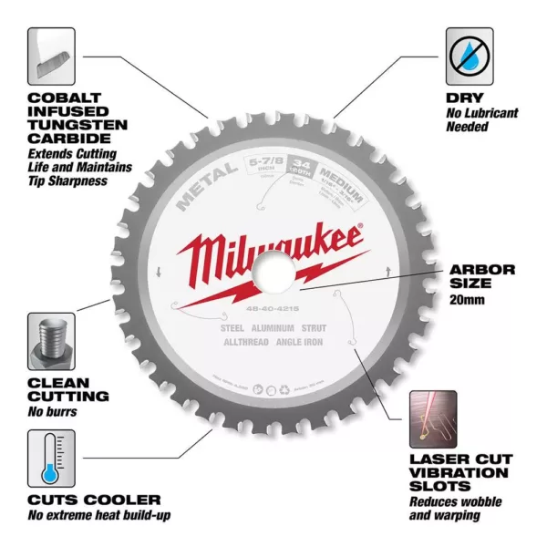 Milwaukee 5-7/8 in. x 34 Carbide Teeth Metal Cutting Circular Saw Blade