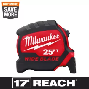 Milwaukee 25 ft. x 1.3 in. Wide Blade Tape Measure with 17 ft. Reach