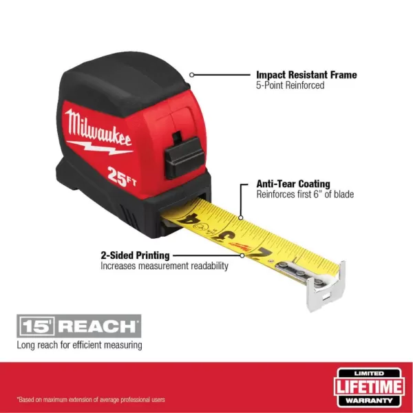 Milwaukee 16 ft. x 1.2 in. Compact Wide Blade Tape Measure with 15 ft. Reach