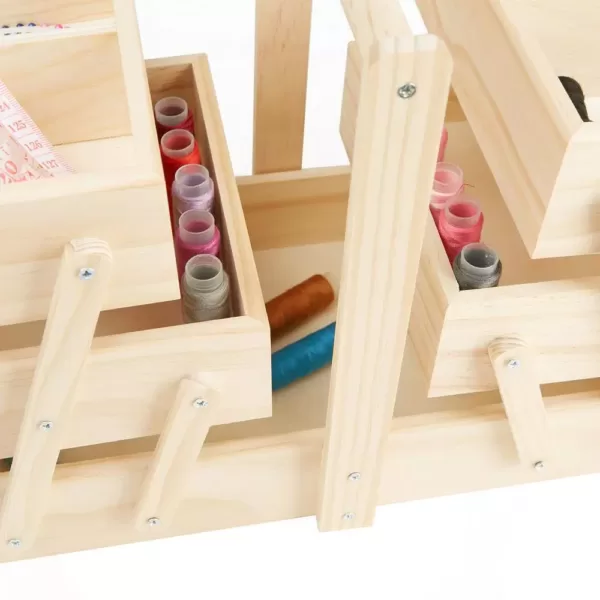 Mind Reader Wood Sewing Kit Organizer Box for Needles Thread Scissors, Brown