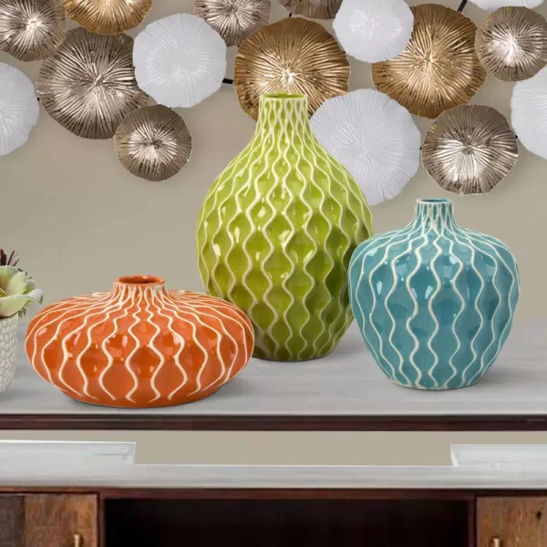 Benjara Pricelessly Colorful Decorative Agatha Ceramic Vases (Set of 3)