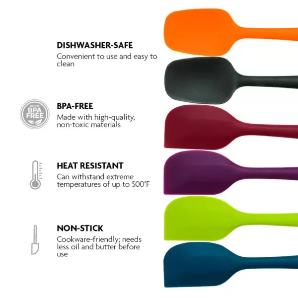 Ovente Silicone Spatulas BPA-Free Premium with Stainless Steel Core Heat-Resistant, Non-Stick Dishwasher Safe, Multi-Color